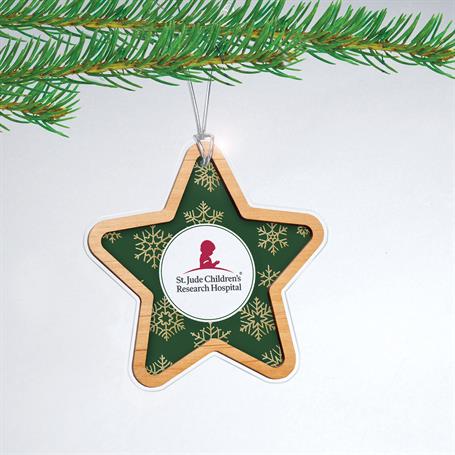 CM100 - Clear Acrylic and Alder Wood Star Christmas Ornament