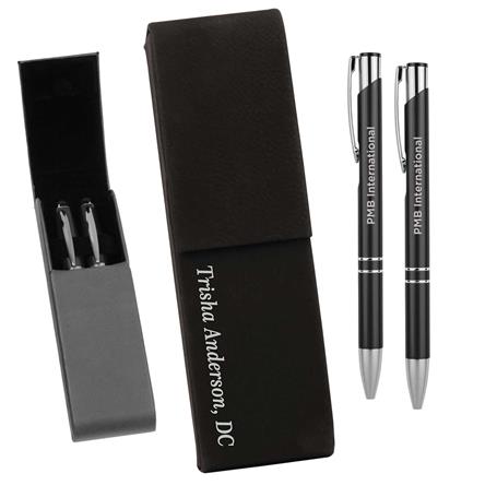 CM247 - Leatherette Double Pen Case with 2 Blank Pens