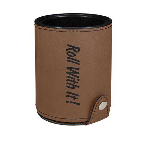 CM370DB - Leatherette Dice Cup Set, Dark Brown