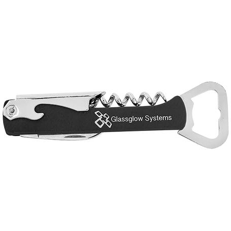 CM376BS - Bottle Opener & Wine Corkscrew, Black