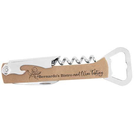 CM376LB - Bottle Opener & Wine Corkscrew, Light Brown