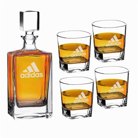 G0862 - Rectangle-Shaped Glass 810ml Decanter Gift Set with Four 8 oz. Rocks Glasses