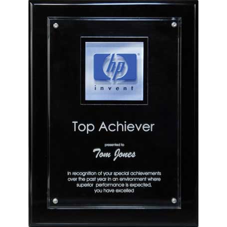 CD489 - Digi-Color Emblem on Lucite/Ebony Piano Finish Riser Plaque, Black