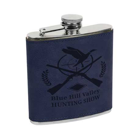 CM286BL - Leatherette Flask, Blue