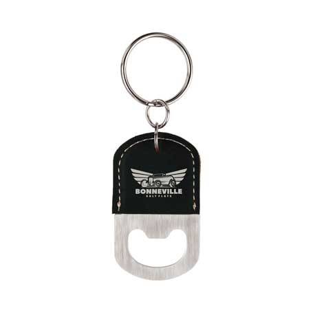 CM330BS - Leatherette Bottle Opener Keychain, Black