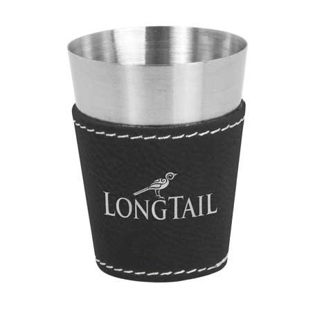 CM373BS - Leatherette on Steel Shot Glass, Black