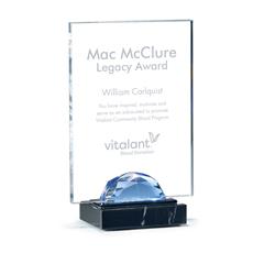 Rectangle Lucite with Glass Gemstone and Marble Base, Blue