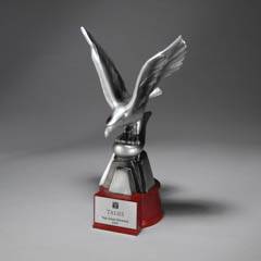 Large Flying Eagle on Rosewood Finish Base, Silver