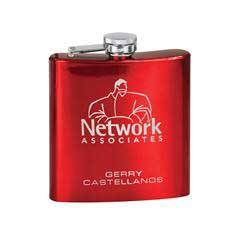 6 oz. Stainless Steel Lasered Flask, Red