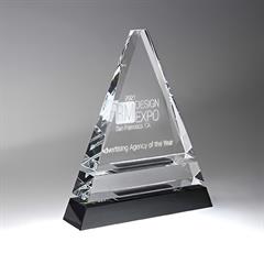 Clear Optic Crystal Tiered Pyramid on Black Base