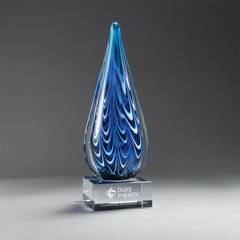 Blue with White Banner Art Glass on Clear Base