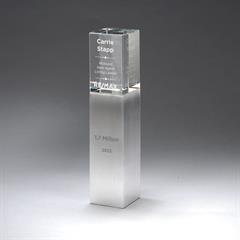 Pillar of Strength Crystal Column on Finely Brushed Aluminum Metal Base Large