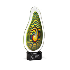 Art Glass Award with Multi-Color Flat Swirl Art Glass Accent on Black Base Award