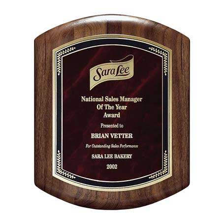 C031AR - Genuine Walnut Barrel-Shaped Plaque with Marble Mist, Red