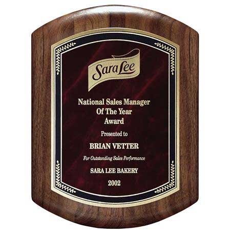 C031BR - Genuine Walnut Barrel-Shaped Plaque with Marble Mist, Red