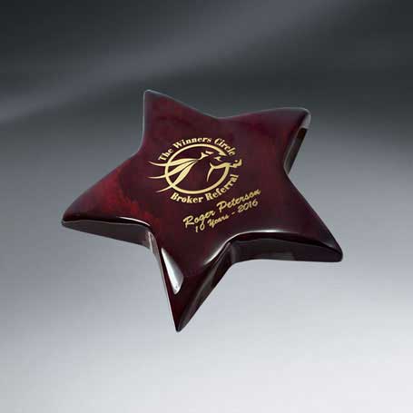 C0627 - Rosewood Piano Finish Star Paperweight (Includes Gold Color-Fill)