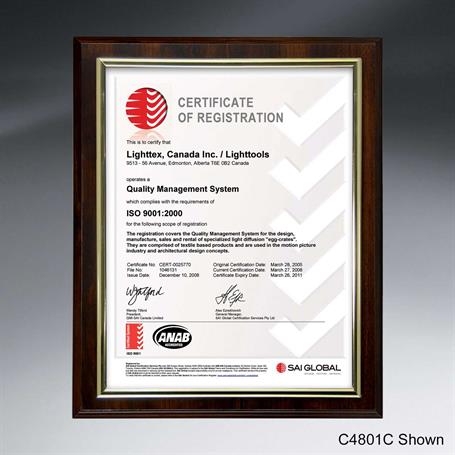 C4801AM - Slide-in Certificate Plaque - Walnut Finish for 8" x 6" Insert