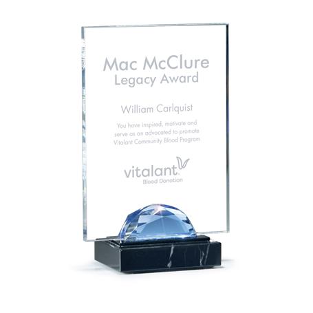 CD20 - Rectangle Lucite with Glass Gemstone and Marble Base, Blue