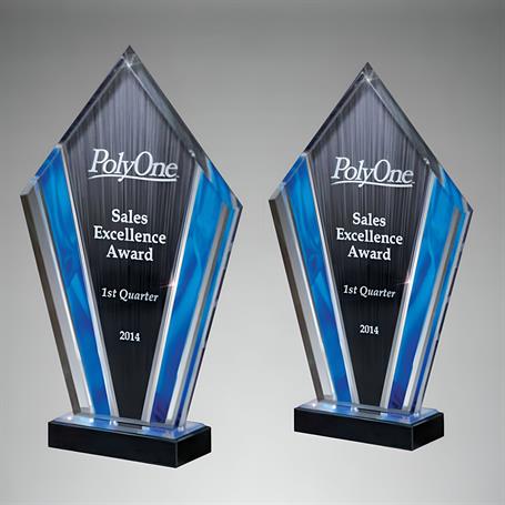 CD763 - Sapphire Blue Accent Diamond Carve Deco Tower on Black Marble Base