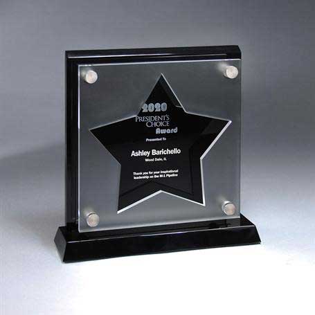 CD900STAR - Frosted Lucite Cutout on Risers Award with Choice of State or Special Stock Shape, Black