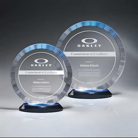 CD938 - Aqua Wave Circle Award on Ebony Lucite Oval Base