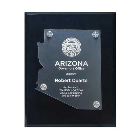 CD953AZ - Frosted Acrylic State Cutout on Black Plaque