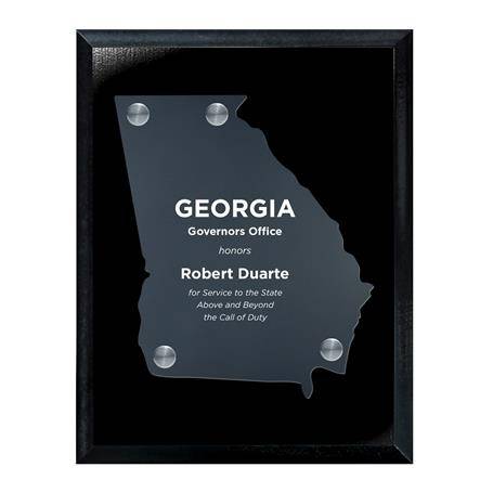 CD953GA - Frosted Acrylic State Cutout on Black Plaque