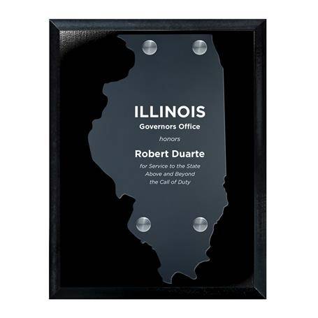 CD953IL - Frosted Acrylic State Cutout on Black Plaque
