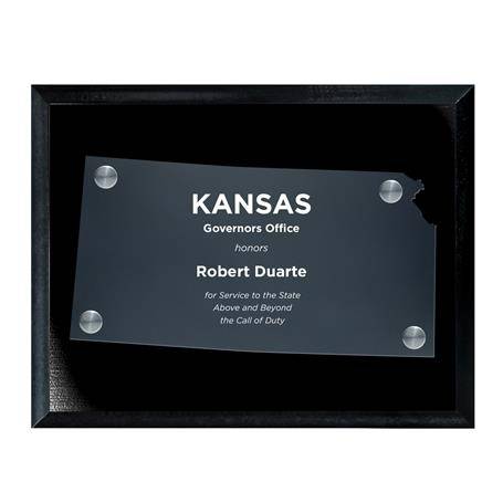 CD953KS - Frosted Acrylic State Cutout on Black Plaque