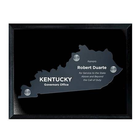 CD953KY - Frosted Acrylic State Cutout on Black Plaque