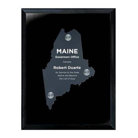 CD953ME - Frosted Acrylic State Cutout on Black Plaque