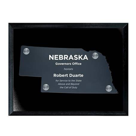 CD953NE - Frosted Acrylic State Cutout on Black Plaque