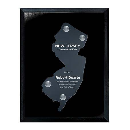 CD953NJ - Frosted Acrylic State Cutout on Black Plaque