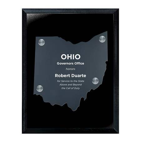 CD953OH - Frosted Acrylic State Cutout on Black Plaque