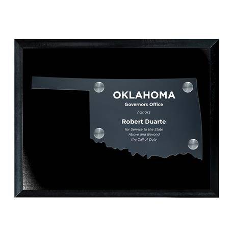 CD953OK - Frosted Acrylic State Cutout on Black Plaque