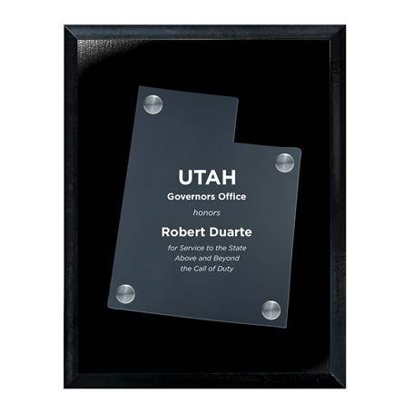 CD953UT - Frosted Acrylic State Cutout on Black Plaque