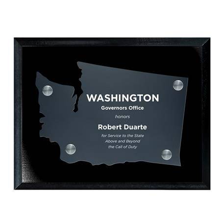 CD953WA - Frosted Acrylic State Cutout on Black Plaque