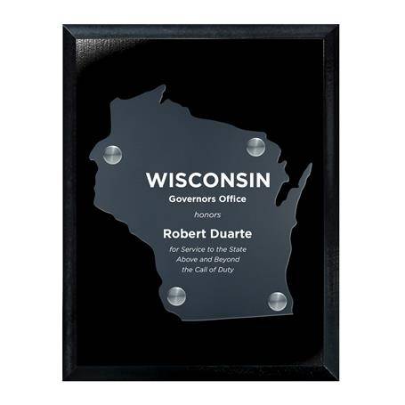 CD953WI - Frosted Acrylic State Cutout on Black Plaque