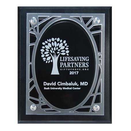 CD954 - Frosted Acrylic Decorative Edge Cutout on Black Plaque