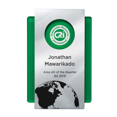 CD961GR - Layered Acrylic Plaque with Color Back and Circle-Cutout Silver Plate (includes imprint in 2 locations), Green