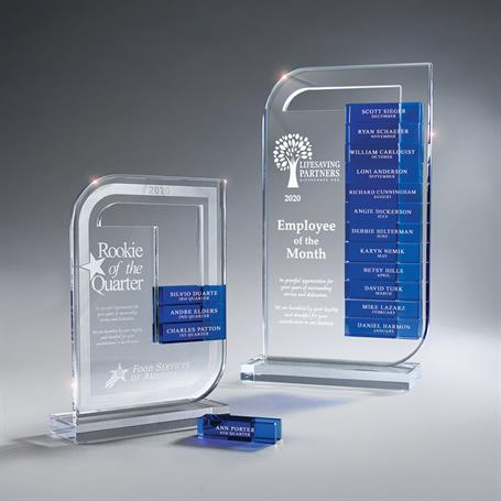 CD978A - Clear Lucite Perpetual Award - Small (Glass Bars Sold Separately), Blue