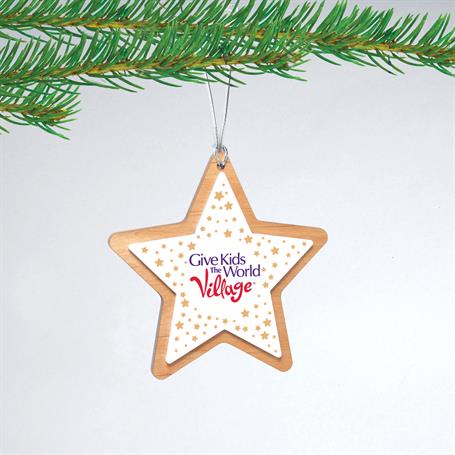 CM101 - White Acrylic and Alder Wood Star Christmas Ornament