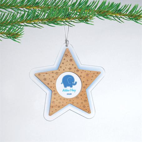 CM102 - Highlight Acrylic and Alder Wood Star Christmas Ornament