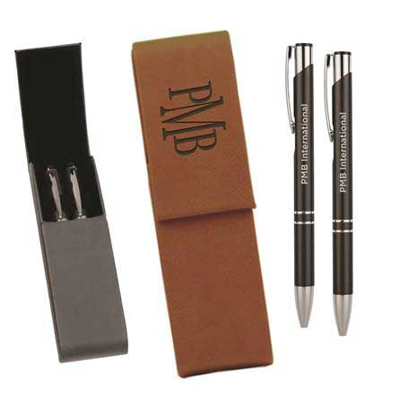 CM247RW - Leatherette Double Pen Case with 2 Blank Pens, Rawhide