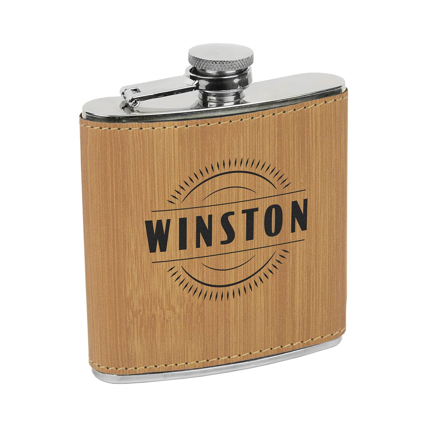 CM286BB - Leatherette Flask, Bamboo