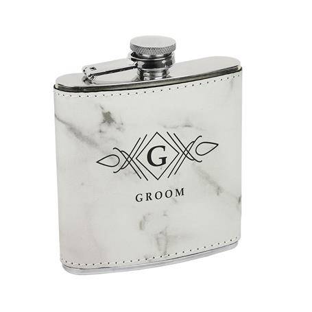 CM286WM - Leatherette Flask, White Marble