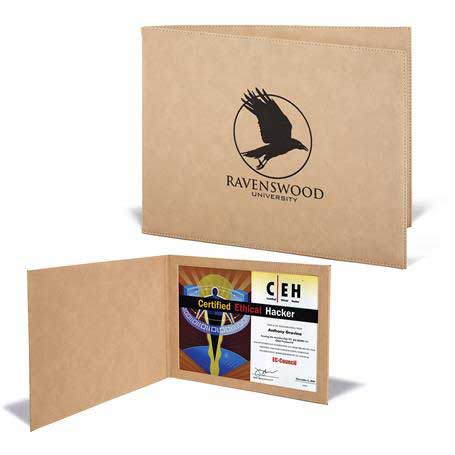 CM326LB - Leatherette Certificate Holder for 8-1/2 x 11, Light Brown