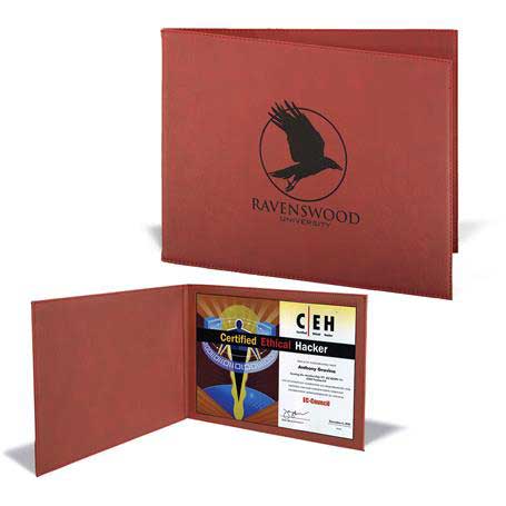 CM326RS - Leatherette Certificate Holder for 8-1/2 x 11, Rose Red