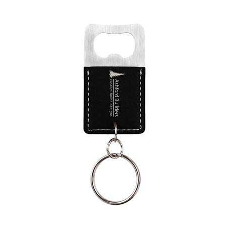 CM331BS - Leatherette Bottle Opener Keychain, Black