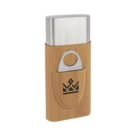 CM372BB - Leatherette Cigar Case with Cutter Bamboo